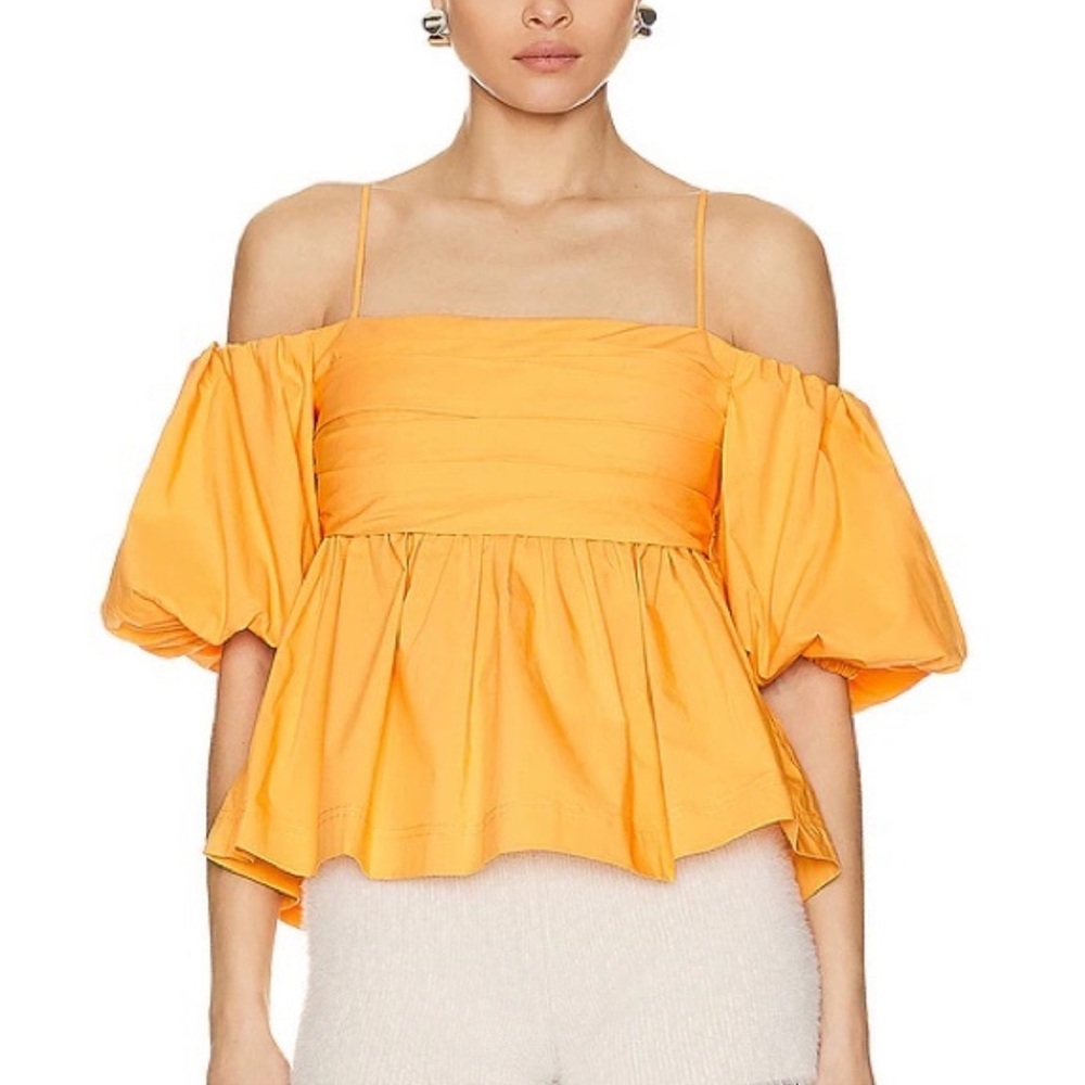 Jonathan Simkhai Tala Orange Puff Sleeve Blouse